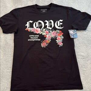 L.O.V.E. By Loyalty Out Values Everything Black Graphic T-Shirt w/Floral Design